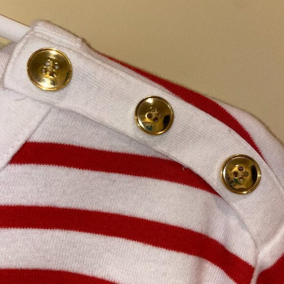 J.CREW Women's Oska Stripe White and Red with 3 Gold Button-shoulder Tee Size M - Picture 3 of 11